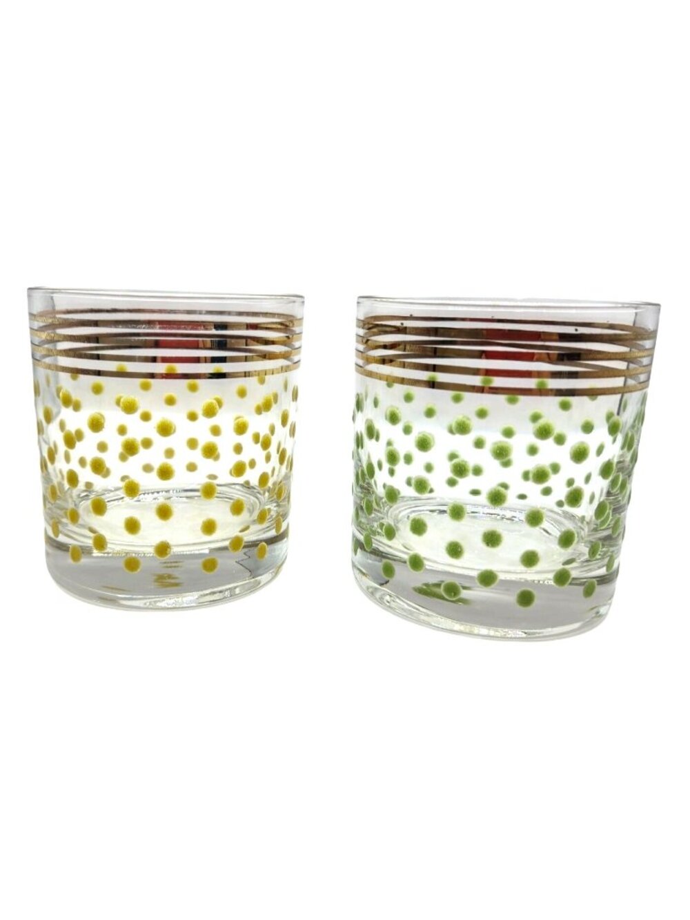 Vtg Federal Glass Polka Dot Low ball Glasses Gold trim MCM Set of 2 - Picture 4 of 8